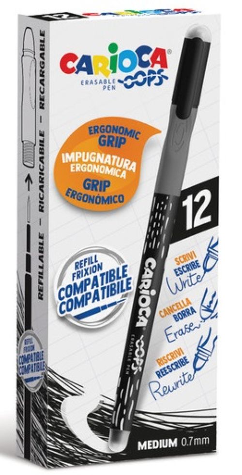 C/12 boligrafo borrable negro carioca oops
