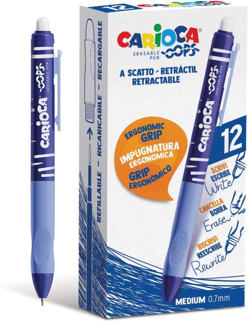 C/12 boligrafo borrable retactil azul carioca oops