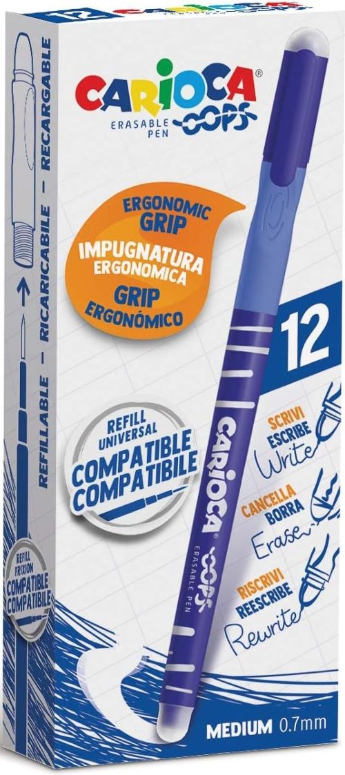 C/12 boligrafo borrable azul carioca oops