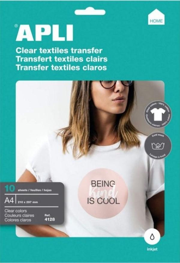 PACK 10 HOJAS A4 PAPEL TRANSFER PARA PRENDAS BLANCAS APLI