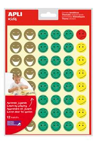 Bolsa 12 hojas gomets caras 4 colores y gestos surtidos