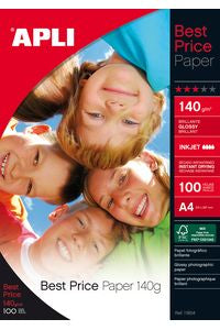Paquete a4 100h 140g papel fotografico best price apli glossy