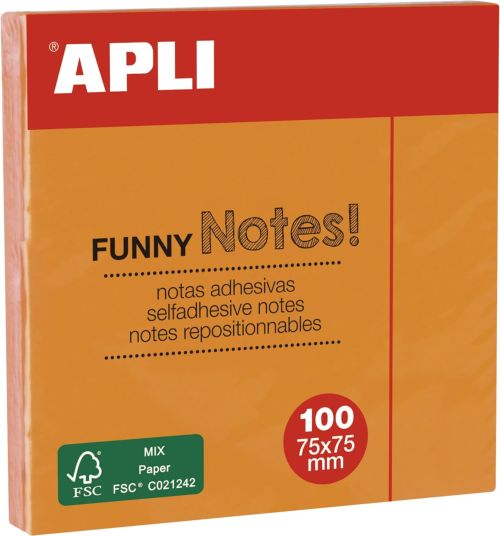 Bloc 100 notas adhesivas 75x75mm naranjas Apli