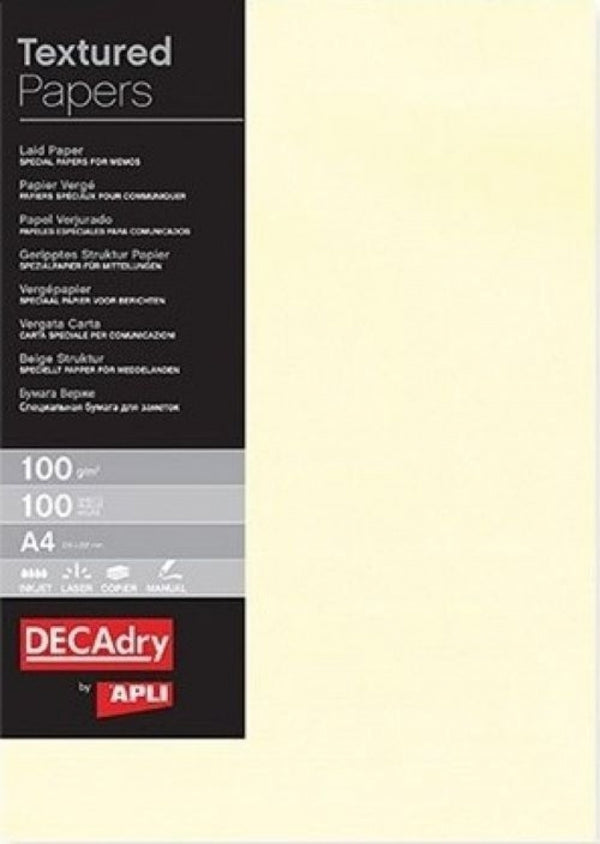 PAQUETE A4 100H 100GR VERJURADO CREMA