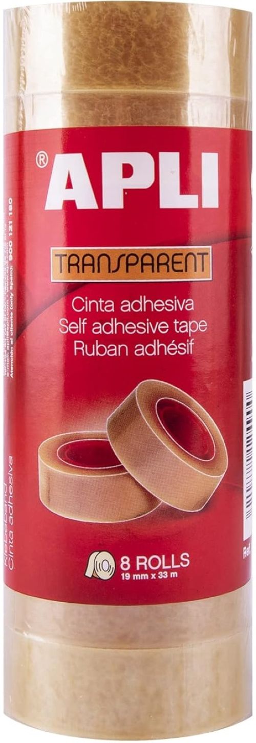 Paq/8 rollos cinta adhesiva 33mmx19mm transparente apli