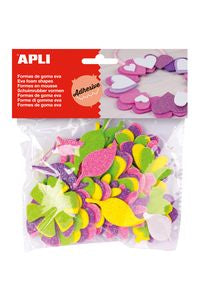 BOLSA 48 FLORES DE GOMA EVA ADHESIVA CON PURPURINA