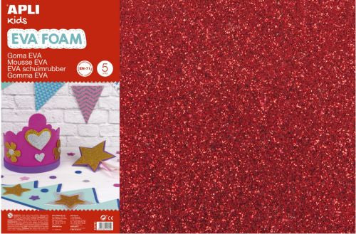 PACK 3 LAMINAS GOMA EVA PURPURINA ROJO 40X60 2MM