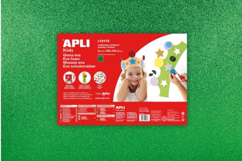 PACK 3 LAMINAS GOMA EVA PURPURINA VERDE 40X60 2MM