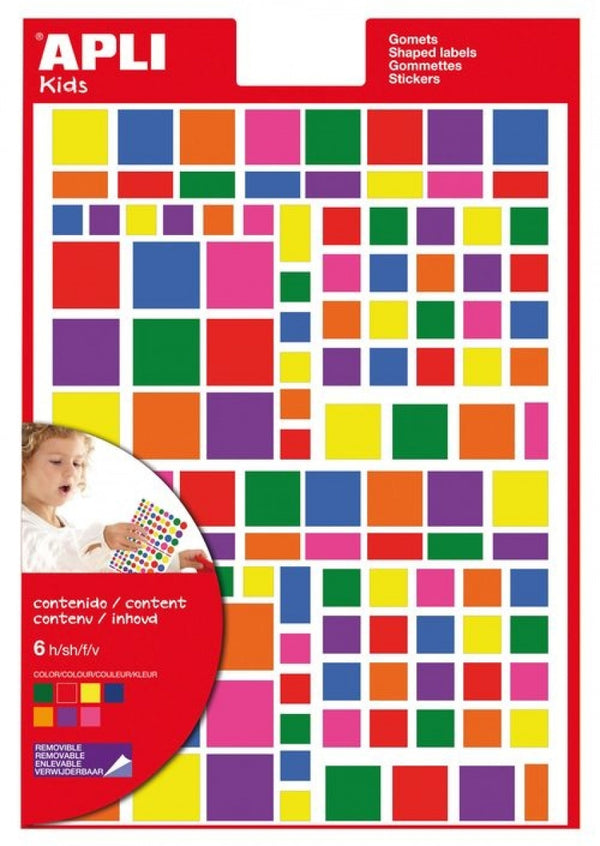 Bolsa 6 hojas gomets triangulares y cuadrados 7 colores surtidos