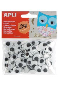 BOLSA 100 OJOS MOVILES NEGROS OVALADOS MEDIDAS SURTIDAS