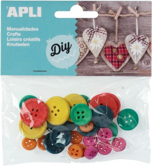 BOLSA 30 BOTONES MADERA SURTIDOS APLI