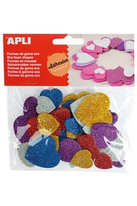 BOLSA 50 CORAZONES GOMA EVA ADHESIVOS PURPURINA SURTIDOS