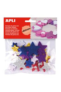 BOLSA 50 ESTRELLAS GOMA EVA PURPURINA ADHESIVAS SURTIDAS