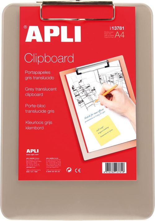 CARPETA A4 CON PINZA SUPERIOR PLASTICO GRIS TRANSLUCIDO