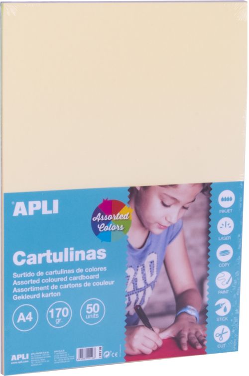 PAQ/50 CARTULINA APLI A4 170G. SURTIDO PLASTEL
