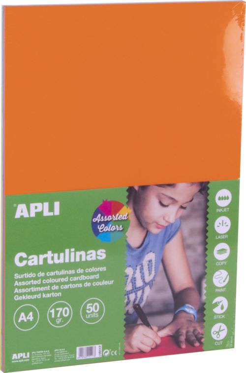 PAQ/50 CARTULINA APLI A4 170G. SURTIDO INTENSO