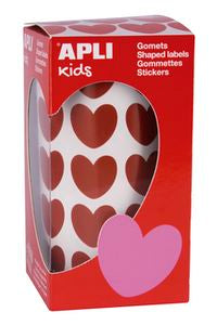 ROLLO GOMETS CORAZONES ROJO AUTOADHESIVOS 20X18MM