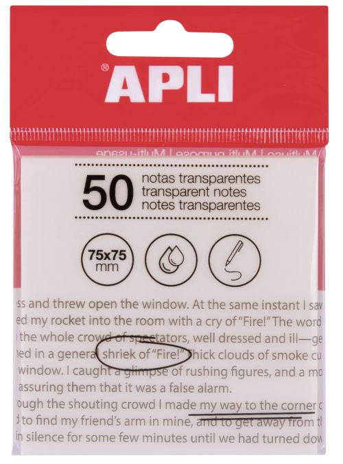 Bloc 50 notas adhesivas transparentes 75x75mm
