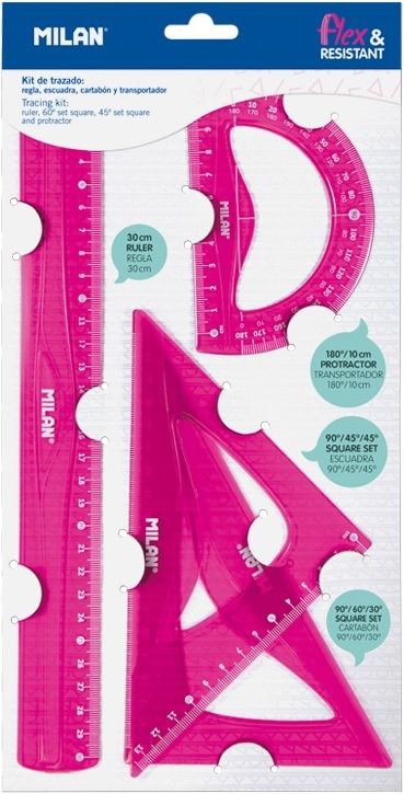 ESTUCHE DE DIBUJO FLEXIBLE 4 PIEZAS 30CM ROSA