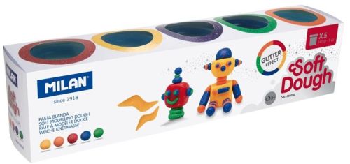 Estuche 5 bote 142g pasta blanda soft dough colores glitter