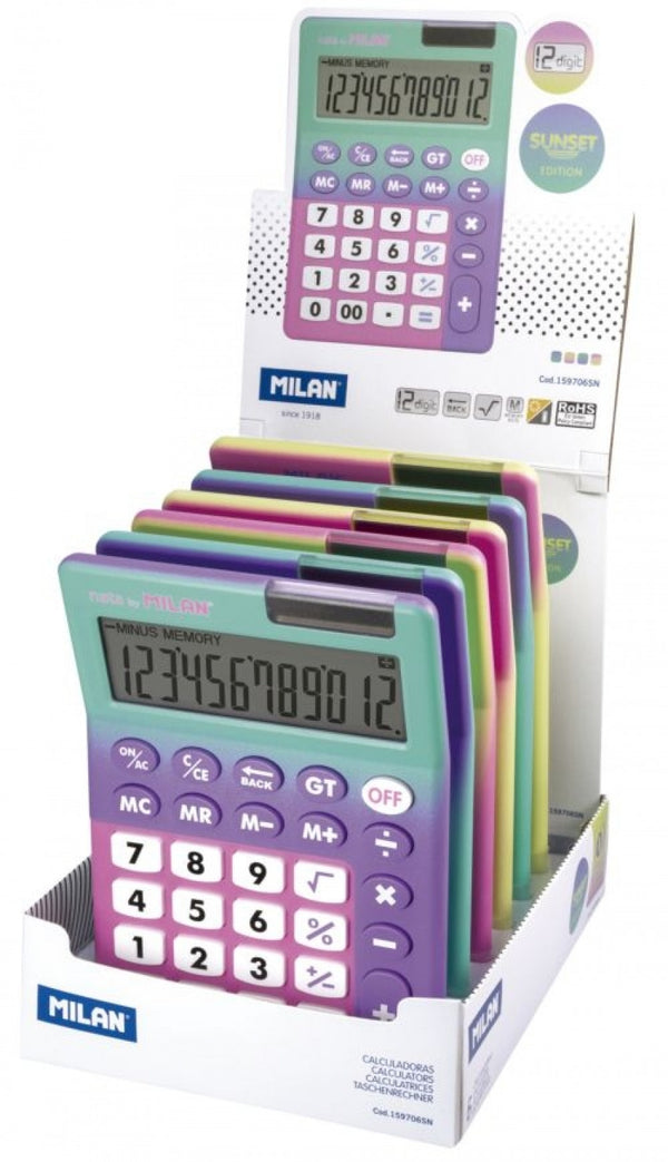 CAJA EXPOSITORA 6 CALCULADORAS 12 DIGITOS SUNSET