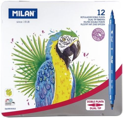 CAJA METALICA 12 ROTULADORES DOBLE PUNTA FINA/PINCEL