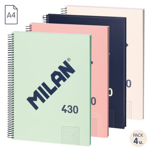 Paq/4 cuaderno espiral a4+ 80h 95g. cuad.5x5 microperforado colores surtidos