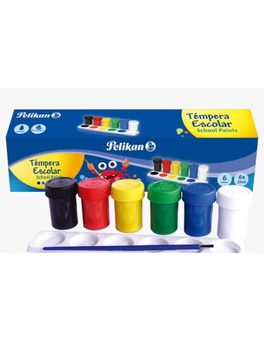 Estuche 6 botes tempera 40ml pelikan colores primarios + pincel