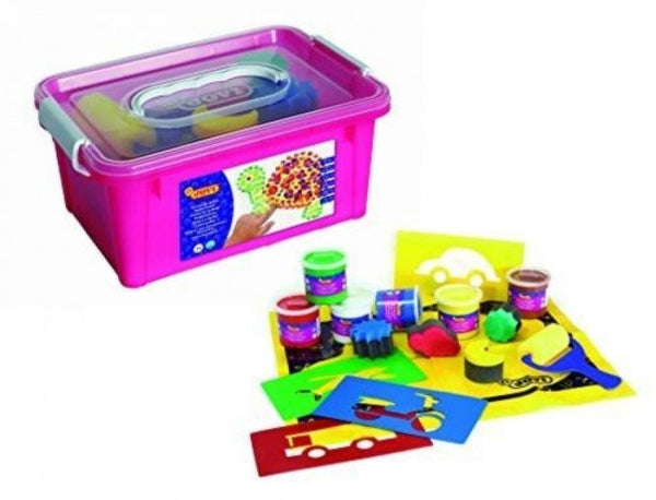 Set 6 botes pintura dedos 125ml + 4 esponjas + 4 plantillas + 1 rodillo + 1 mantel