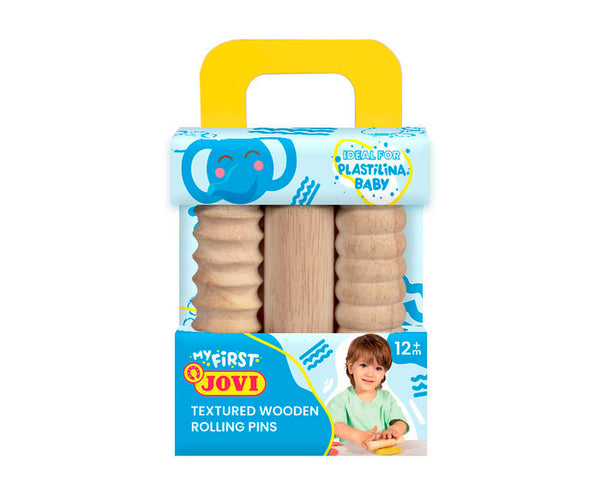 Estuche 3 rodillos de madera diferentes texturas my first plastilina baby