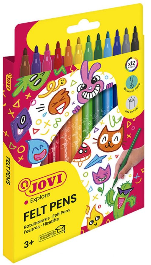 Estuche 12 rotuladores jovi trazo fino felt pens colores surtidos