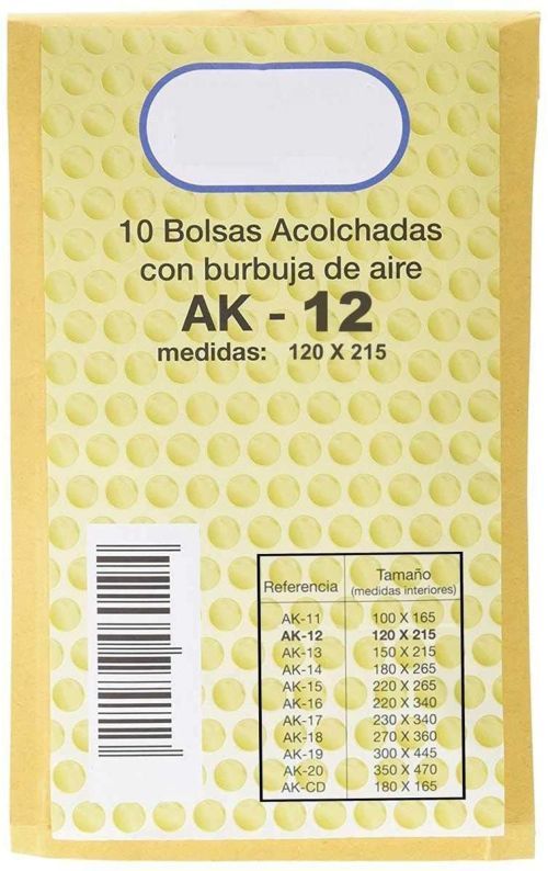 Paq/10 bolsa kraft acolchada ak-12 autoad 120x215mm sam