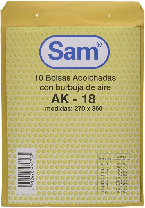 Paq/10 bolsa kraft acolchadas ak-18 270x360mm autoadhesivo sam