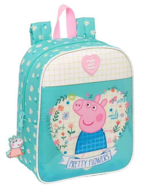 MOCHILA GUARDERIA ADAPTABLE CARRO PEPPA PIG PRETTY FLOWERS 22x27x10cm