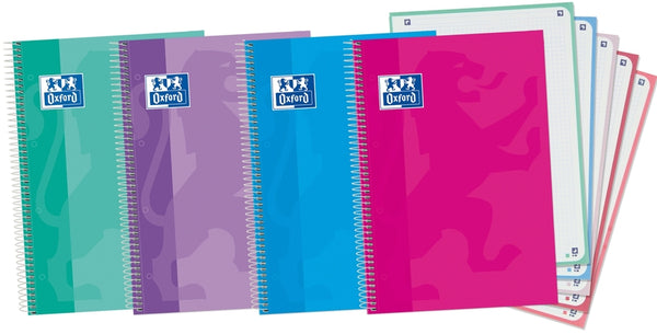 Paq/5 cuaderno espiral europeanbook5 a4+ 120h 90g. cuadricula 5x5 mm microperforado colores tendencia