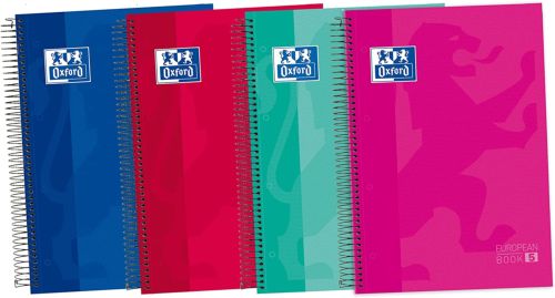 Paq/5 cuaderno espiral europeanbook5 a4+ 120h 90g. liso microperforado colores surtidos