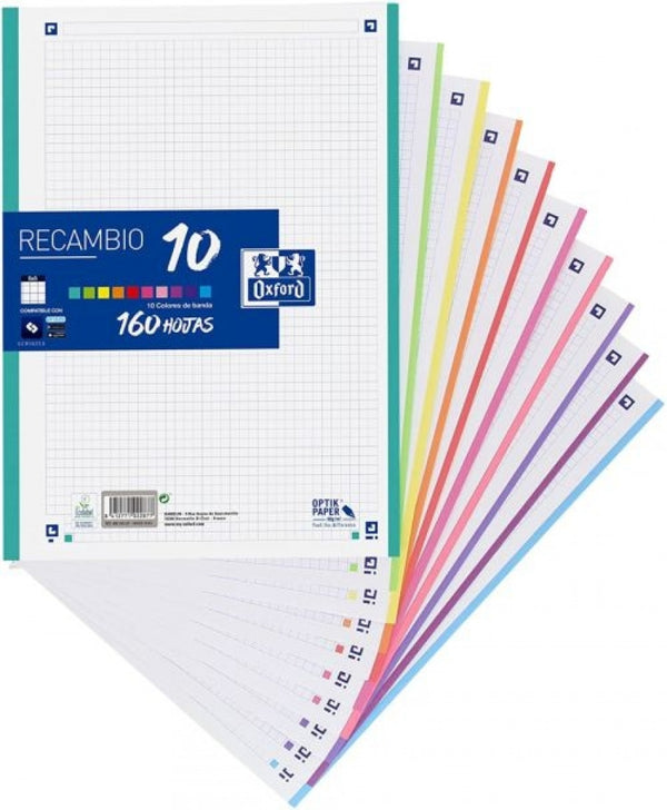 Recambio multicolor a4 160h 90g 4 taladros cuadrícula 5x5 con 10 colores de banda