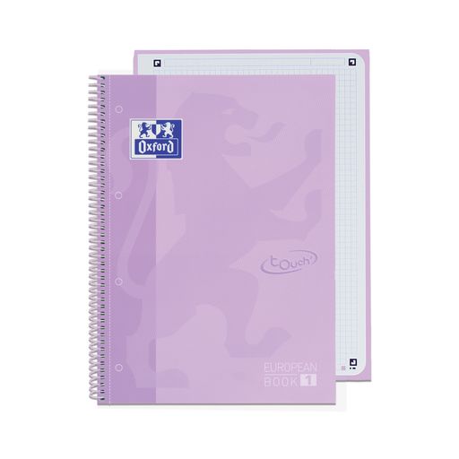 Paq/5 cuaderno espiral a4+ 80h 90g. cuad.5x5 lavanda pastel ebook1 touch