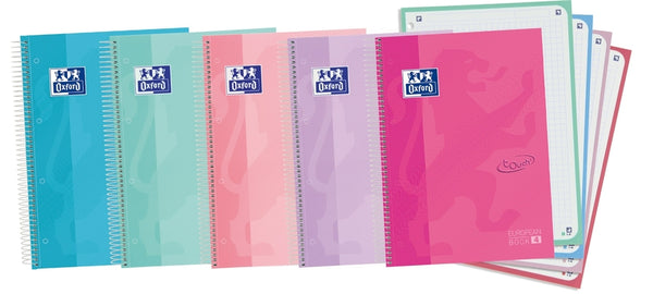 Paq/5 cuaderno espiral europeanbook4 a5+ 120h 90g. cuadrícula 5x5 microperforado touch colores pastel