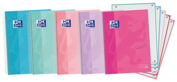 Paq/5 cuaderno espiral europeanbook5 a4+ 120h 90g. cuadrícula 5x5 microperforado touch colores pastel tapa extradura