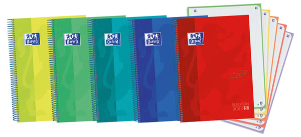 Paq/5 cuaderno espiral a5+ 120h 90g. cuad.5x5 europeanbook4 touch colores vivos