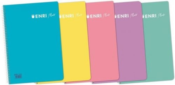 Paq/5 cuaderno espiral 4º 80h 90g. cuad.4x4 c/m enri plus tapa plastico colores pastel