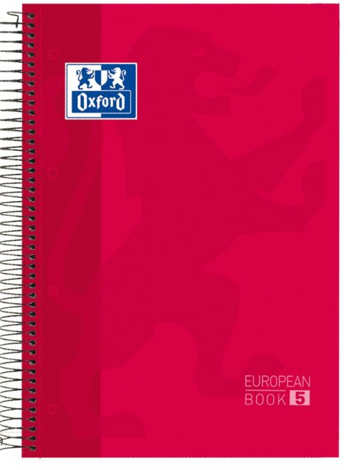 Paq/5 cuaderno espiral a4+ 120h 90g. cuad.5x5 europeanbook5 color rojo