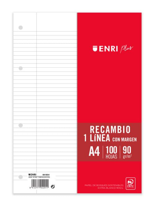 Recambio a4 100h 4 taladros 90g 1horizontal con margen enri