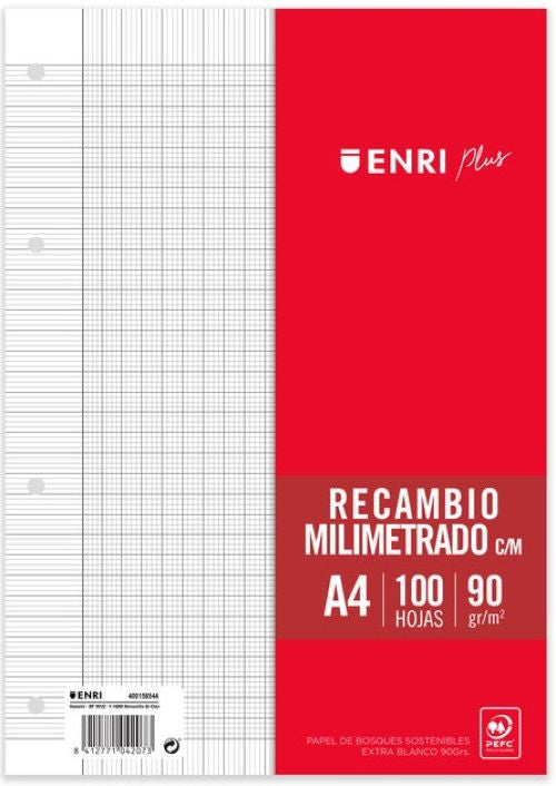 Recambio a4 100h 4 taladros 90g milimetrado con margen enri