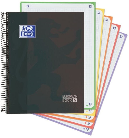 Paq/5 cuaderno esprial a4+ 120h 90g. cuad.5x5 europeanbook5 color negro