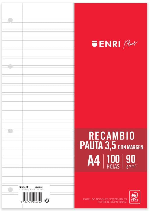 Recambio a4 100h 4 taladros 90g pauta 3,5 con margen enri