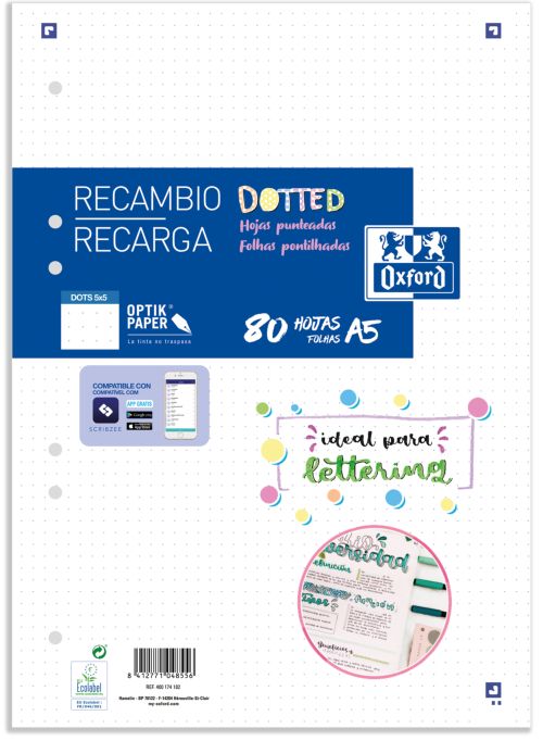 Recambio a5 80h 6 taladros 90g. dots oxford