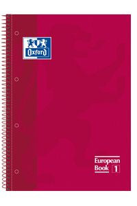 Paq/5 cuaderno espiral europeanbook1 rojo a4 80h 90g. cuadricula 5x5mm microperforado