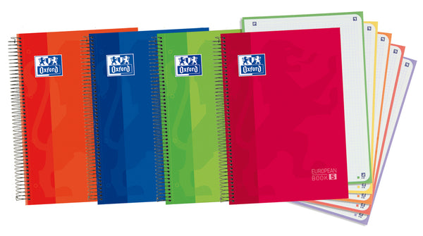 Paq/5 cuaderno espiral europeanbook5 a4+ 120h 90g. cuad.5x5 tapa extradura 5 colores de recuadro